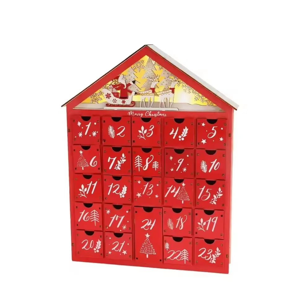 Calendrier de l’Avent Bois Maison 2025 🎄 | 24 Tiroirs à Remplir – Coffret Réutilisable et Déco de Noël Élégante