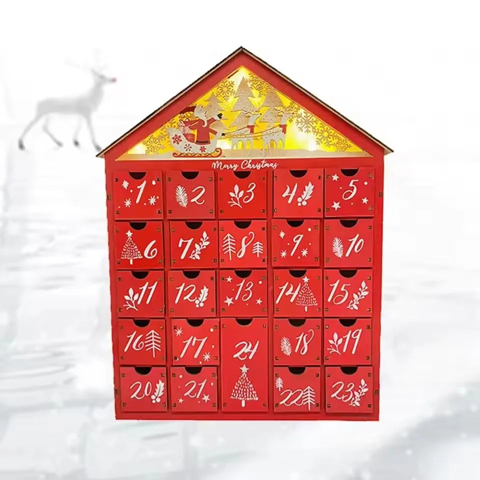 Calendrier de l’Avent Bois Maison 2025 🎄 | 24 Tiroirs à Remplir – Coffret Réutilisable et Déco de Noël Élégante