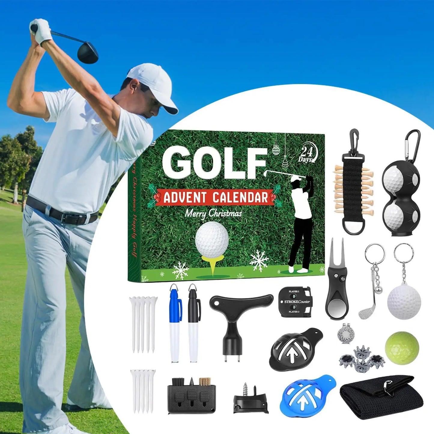 Calendrier de l’Avent Golf 2025 ⛳ | Coffret Cadeau de Noël Élégant – 24 Surprises Sportives