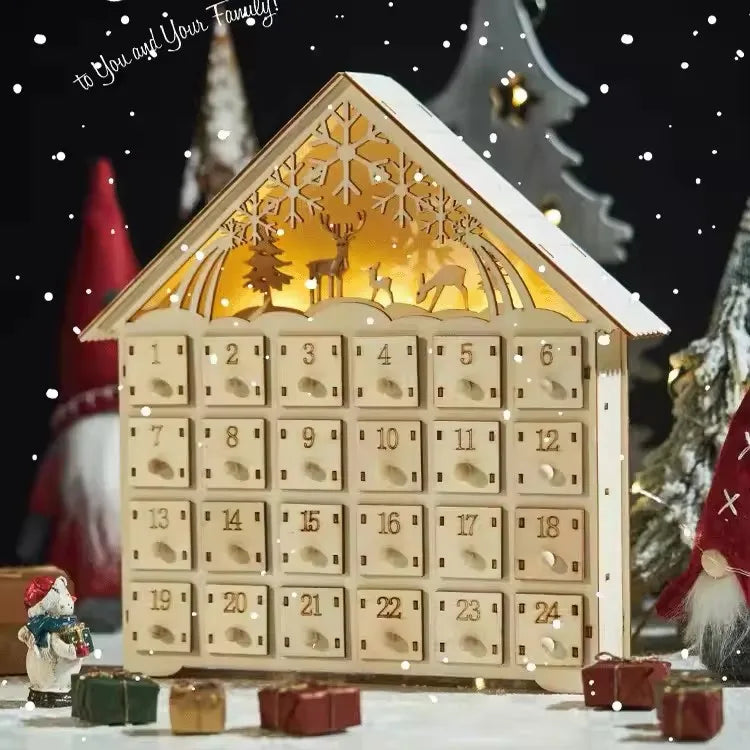 Calendrier de l’Avent Bois Maison 2025 🎄 | 24 Tiroirs à Remplir – Coffret Réutilisable et Déco de Noël Élégante