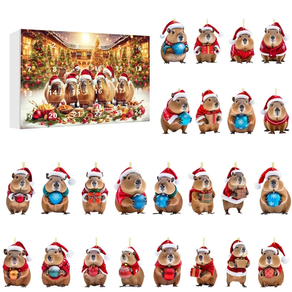 Calendrier de l’Avent Capybara 2025 🐹 | 24 Ornements de Noël Mignons et Premium