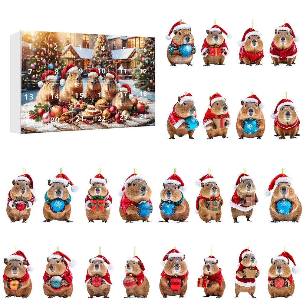 Calendrier de l’Avent Capybara 2025 🐹 | 24 Ornements de Noël Mignons et Premium