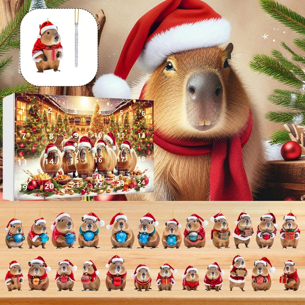 Calendrier de l’Avent Capybara 2025 🐹 | 24 Ornements de Noël Mignons et Premium
