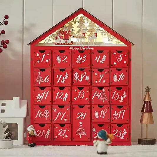 Calendrier de l’Avent Bois Maison 2025 🎄 | 24 Tiroirs à Remplir – Coffret Réutilisable et Déco de Noël Élégante