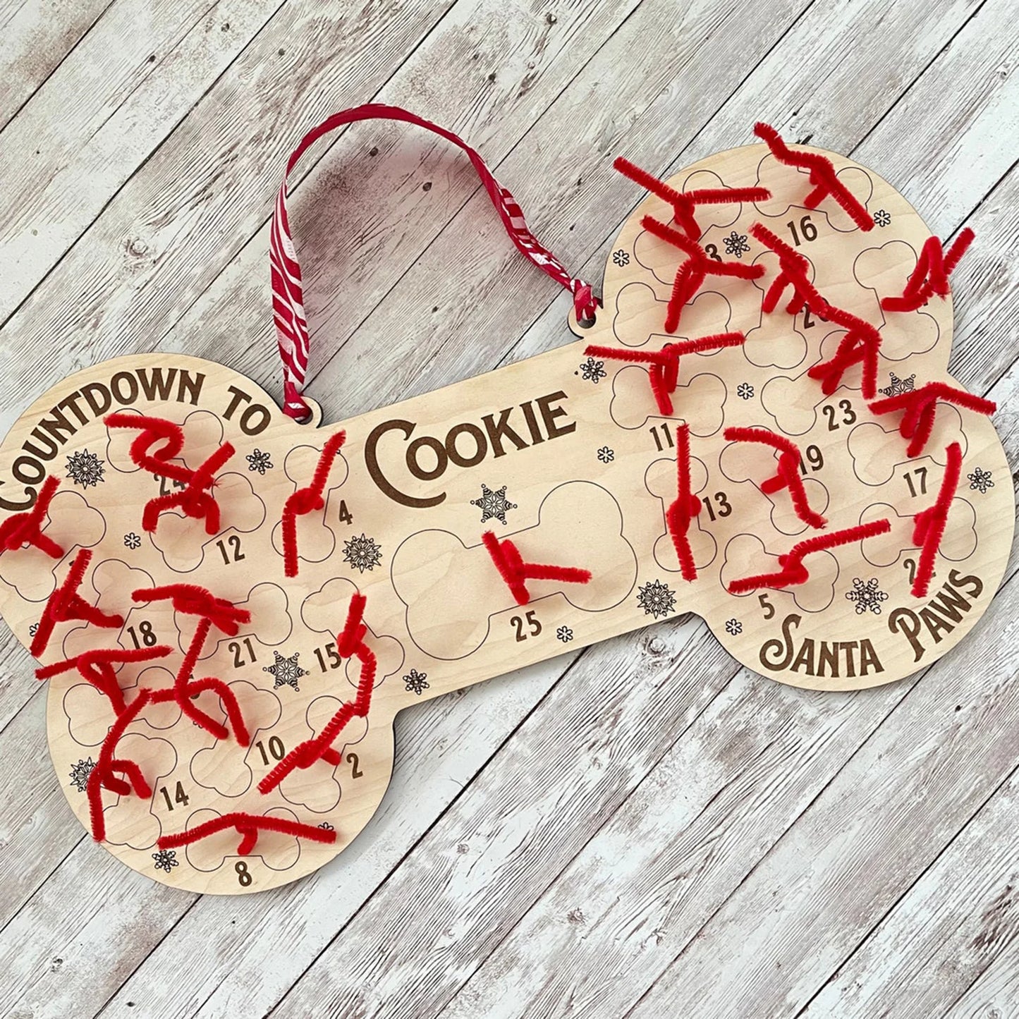 Calendrier de l’Avent Chien 2025 🐾 | Décoration Murale en Bois – Os de Noël à Suspendre