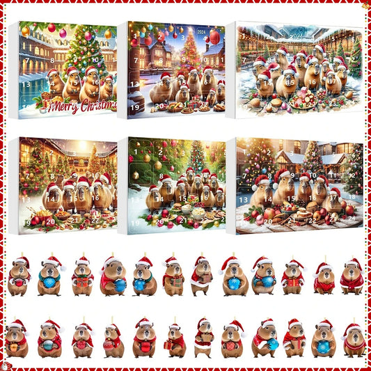 Calendrier de l’Avent Capybara 2025 🐹 | 24 Ornements de Noël Mignons et Premium