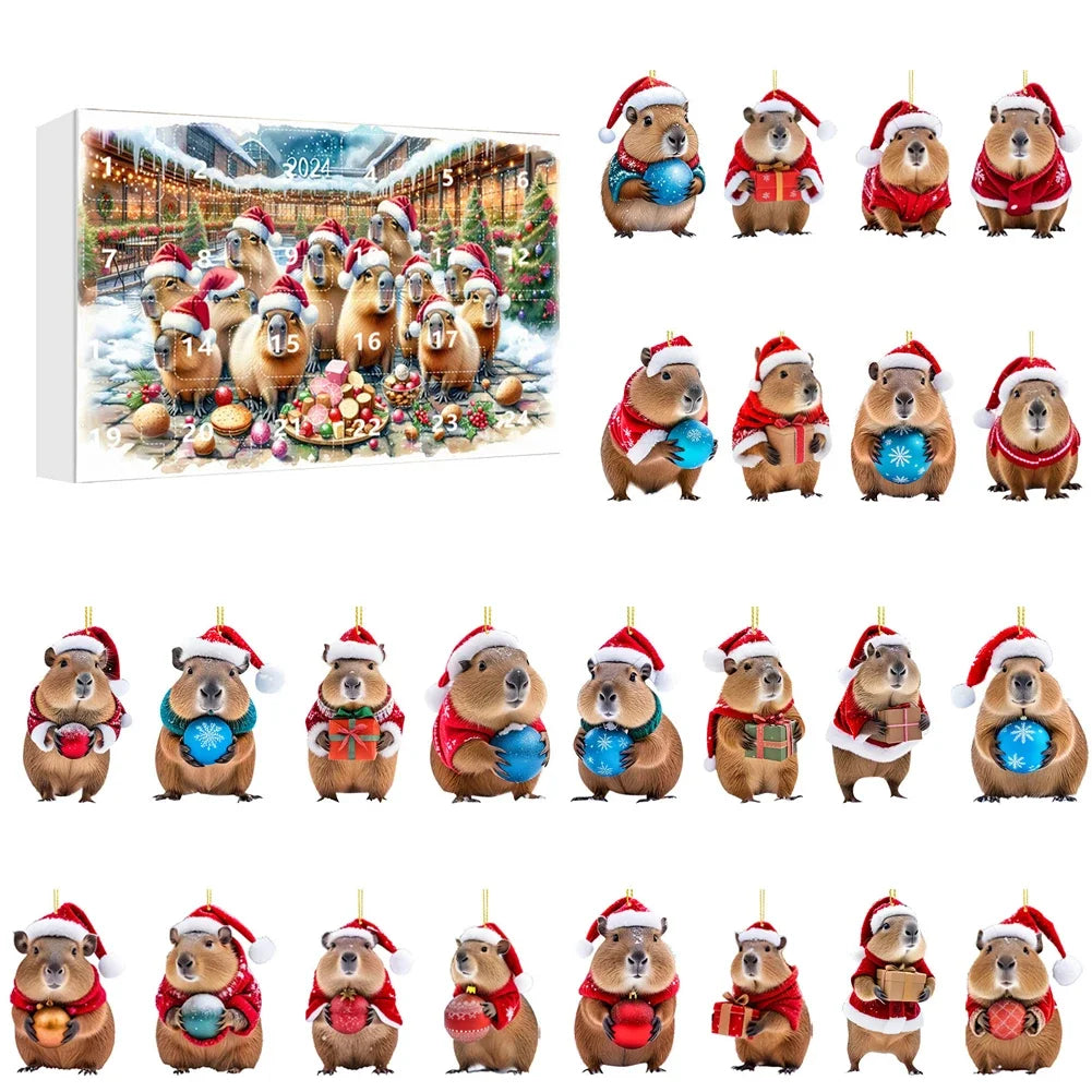Calendrier de l’Avent Capybara 2025 🐹 | 24 Ornements de Noël Mignons et Premium