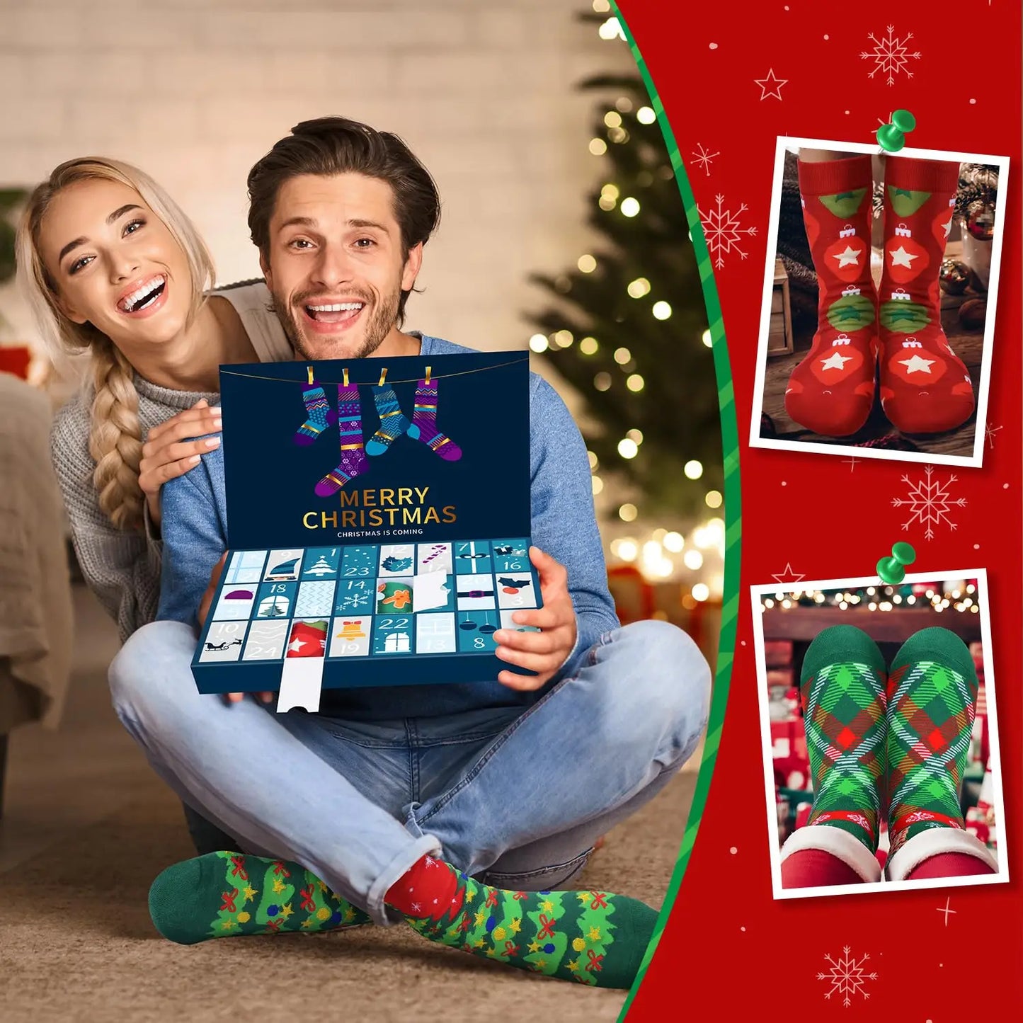Calendrier de l’Avent Chaussettes 2025 🧦 | 12 Paires Originales – Homme & Femme – Humour & Confort de Noël