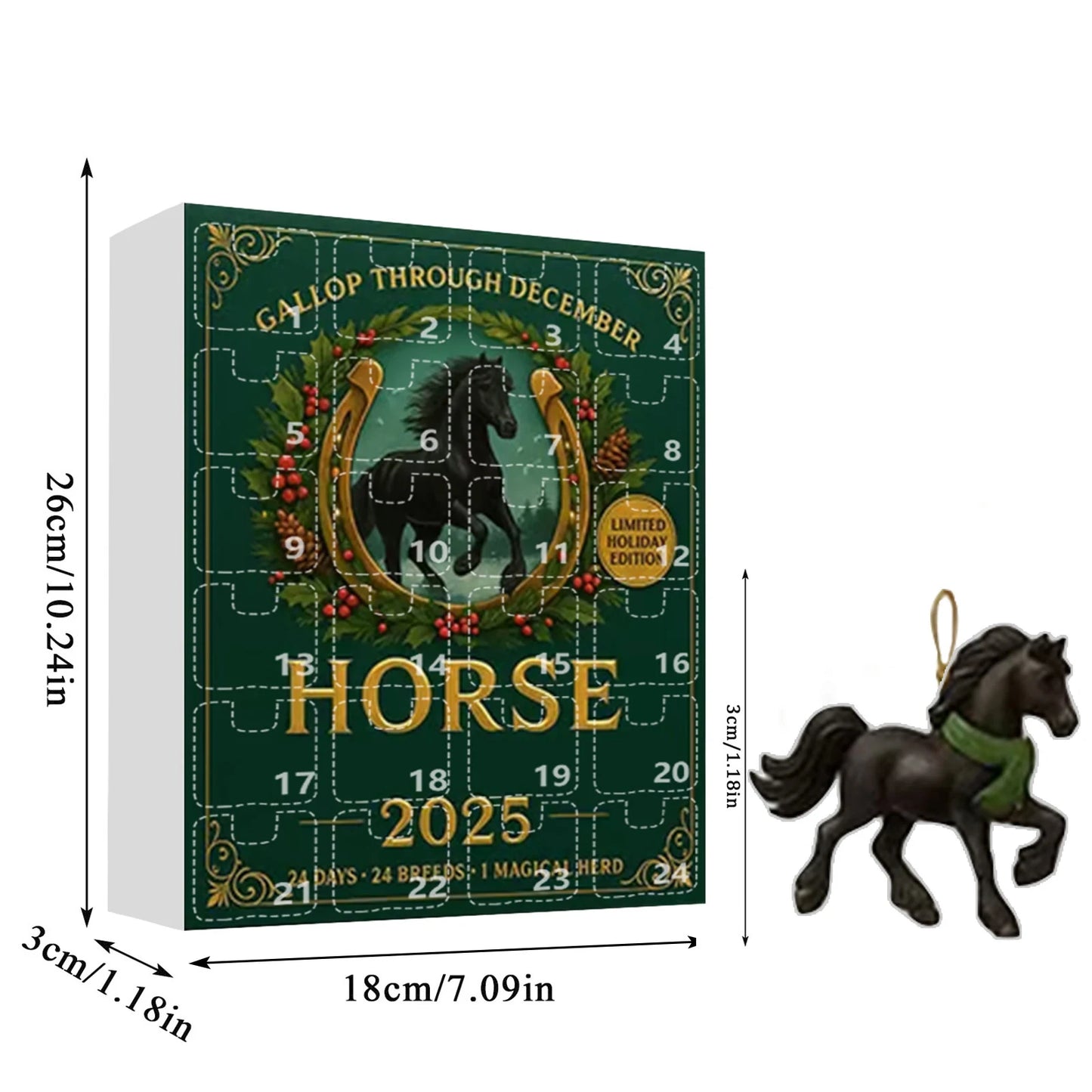 Calendrier de l’Avent Cheval 2025 🐴 | 24 Ornements Acryliques à Suspendre pour Noël