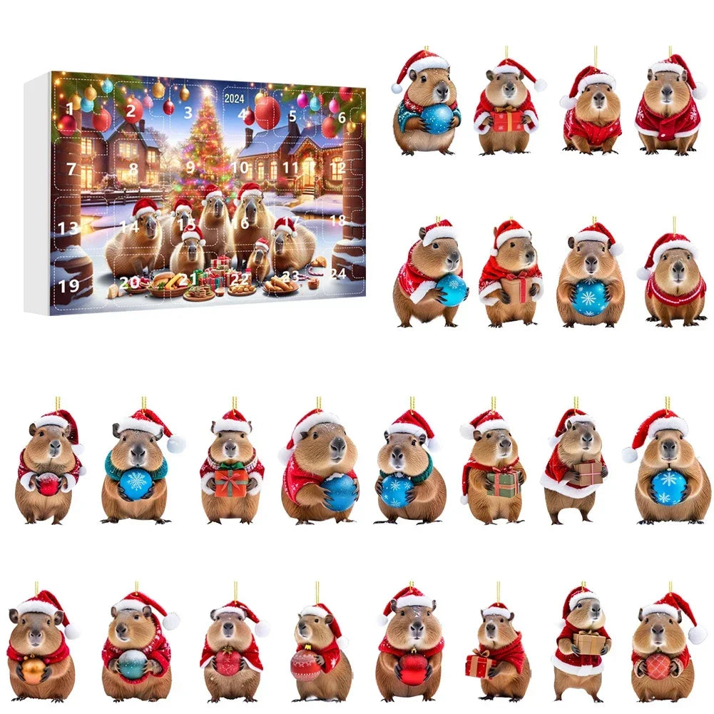 Calendrier de l’Avent Capybara 2025 🐹 | 24 Ornements de Noël Mignons et Premium