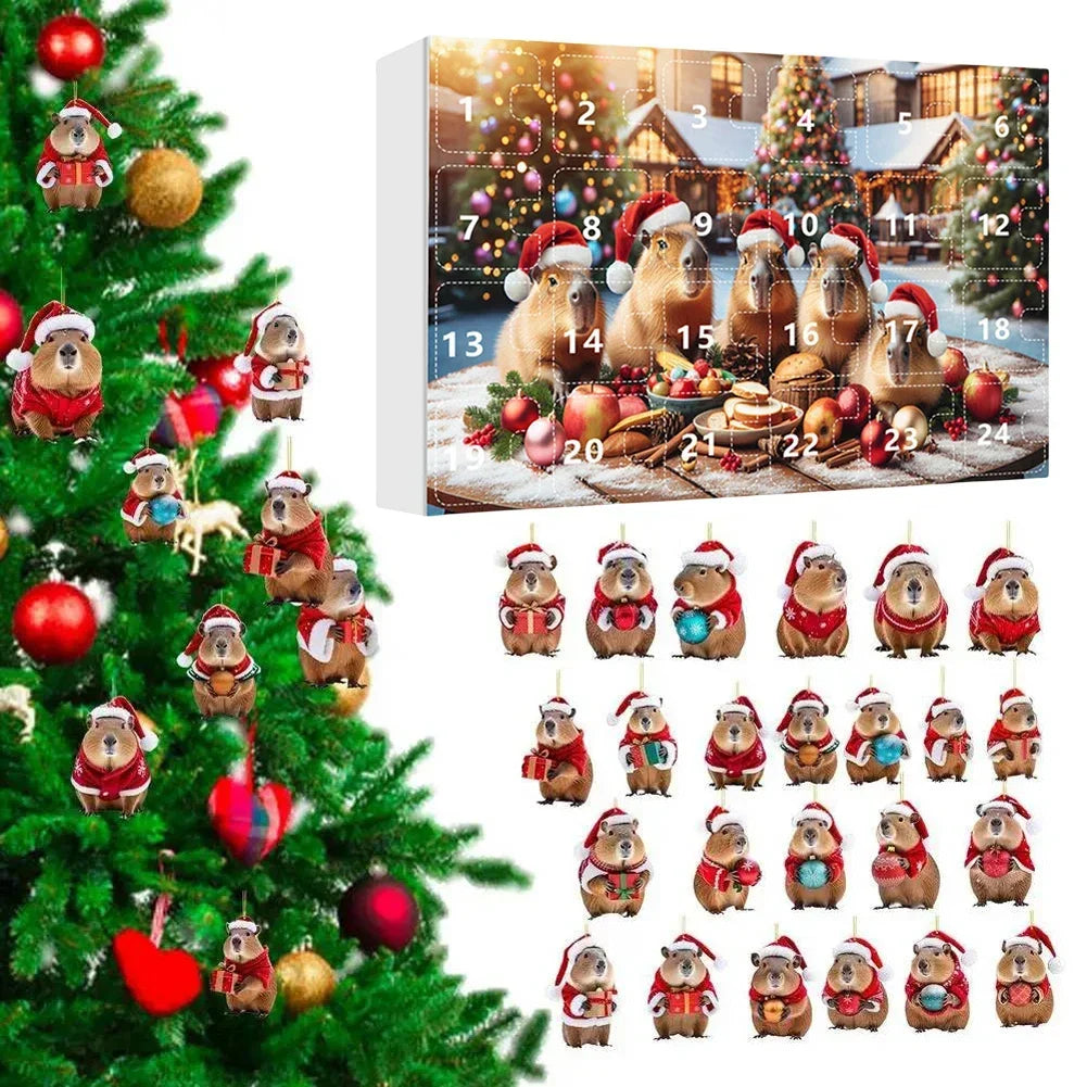 Calendrier de l’Avent Capybara 2025 🐹 | 24 Ornements de Noël Mignons et Premium