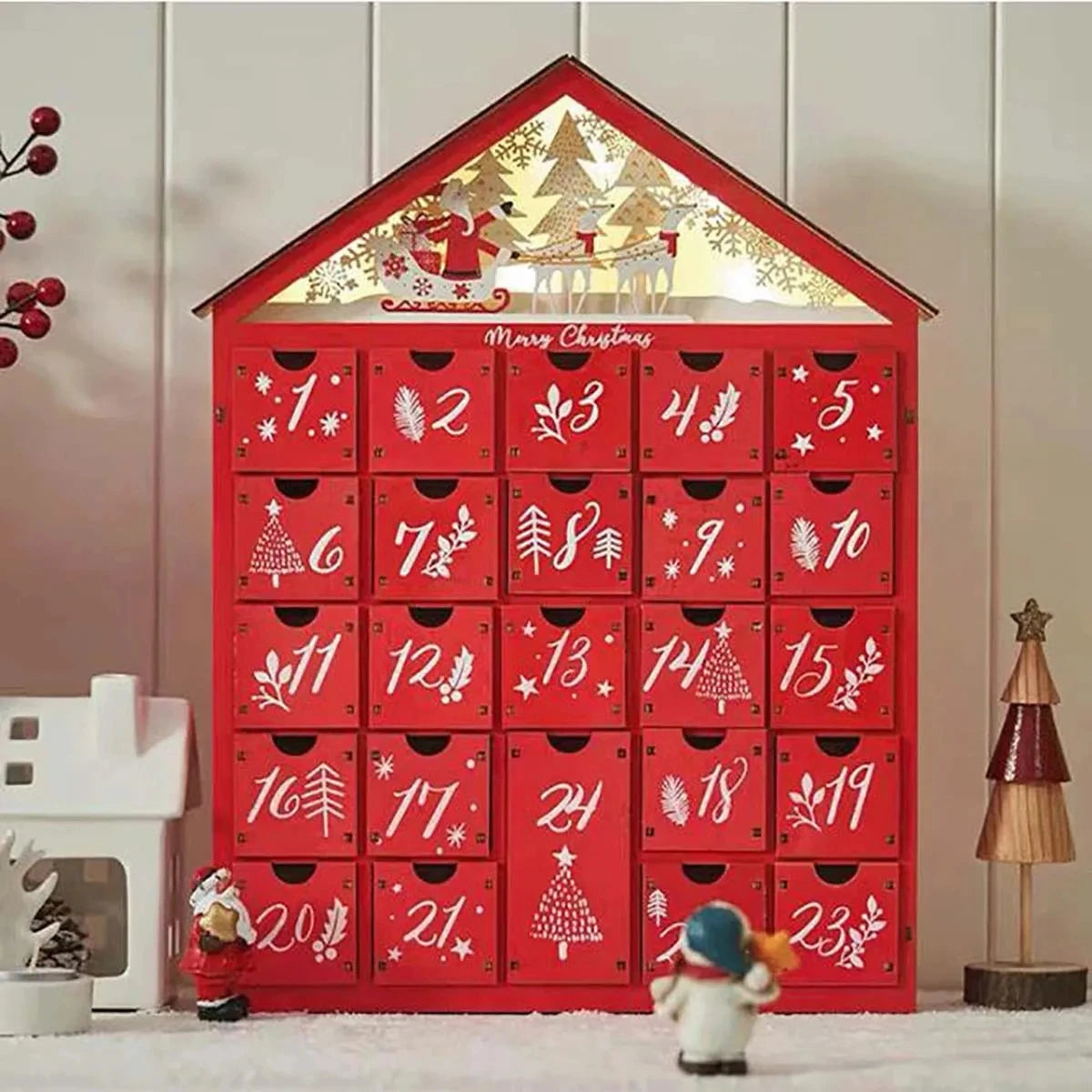 Calendrier de l’Avent Bois Maison 2025 🎄 | 24 Tiroirs à Remplir – Coffret Réutilisable et Déco de Noël Élégante