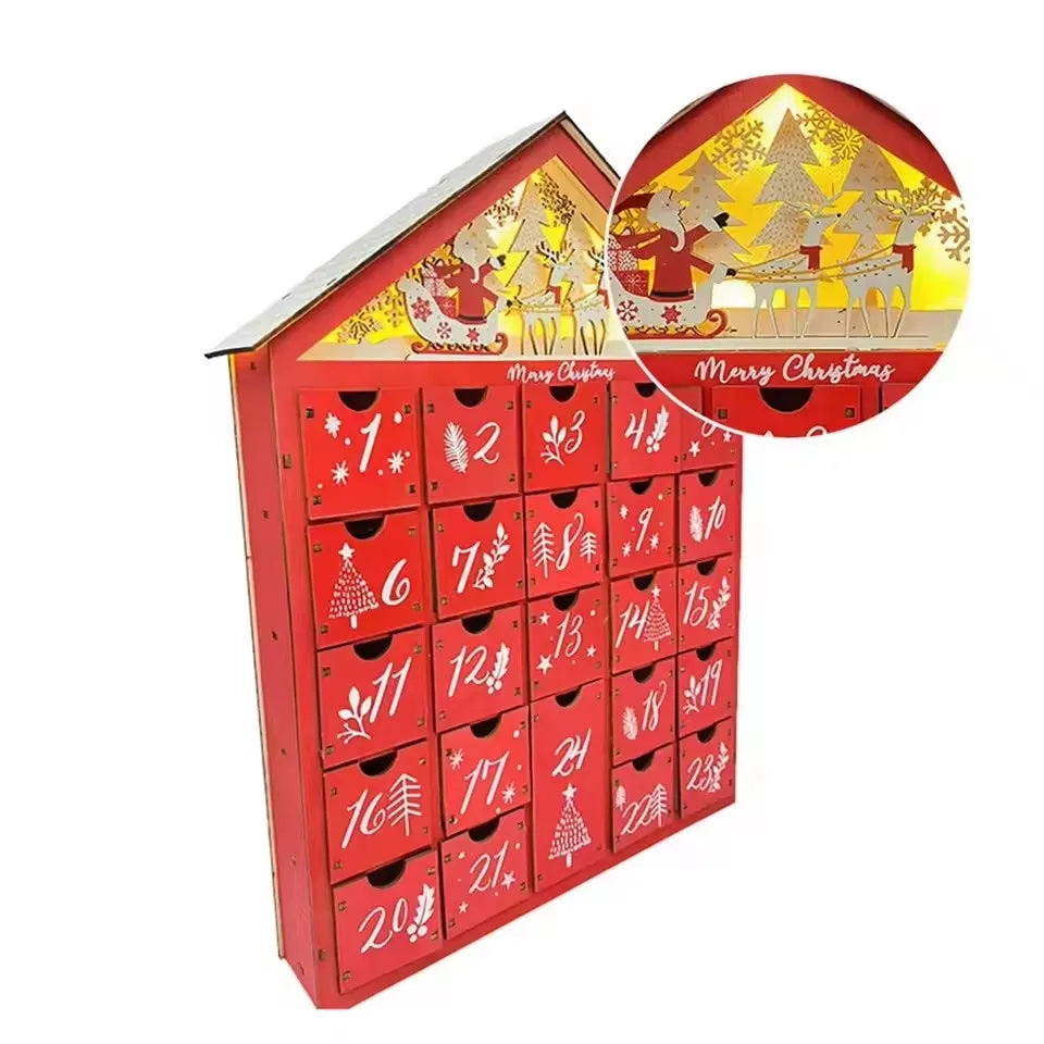 Calendrier de l’Avent Bois Maison 2025 🎄 | 24 Tiroirs à Remplir – Coffret Réutilisable et Déco de Noël Élégante
