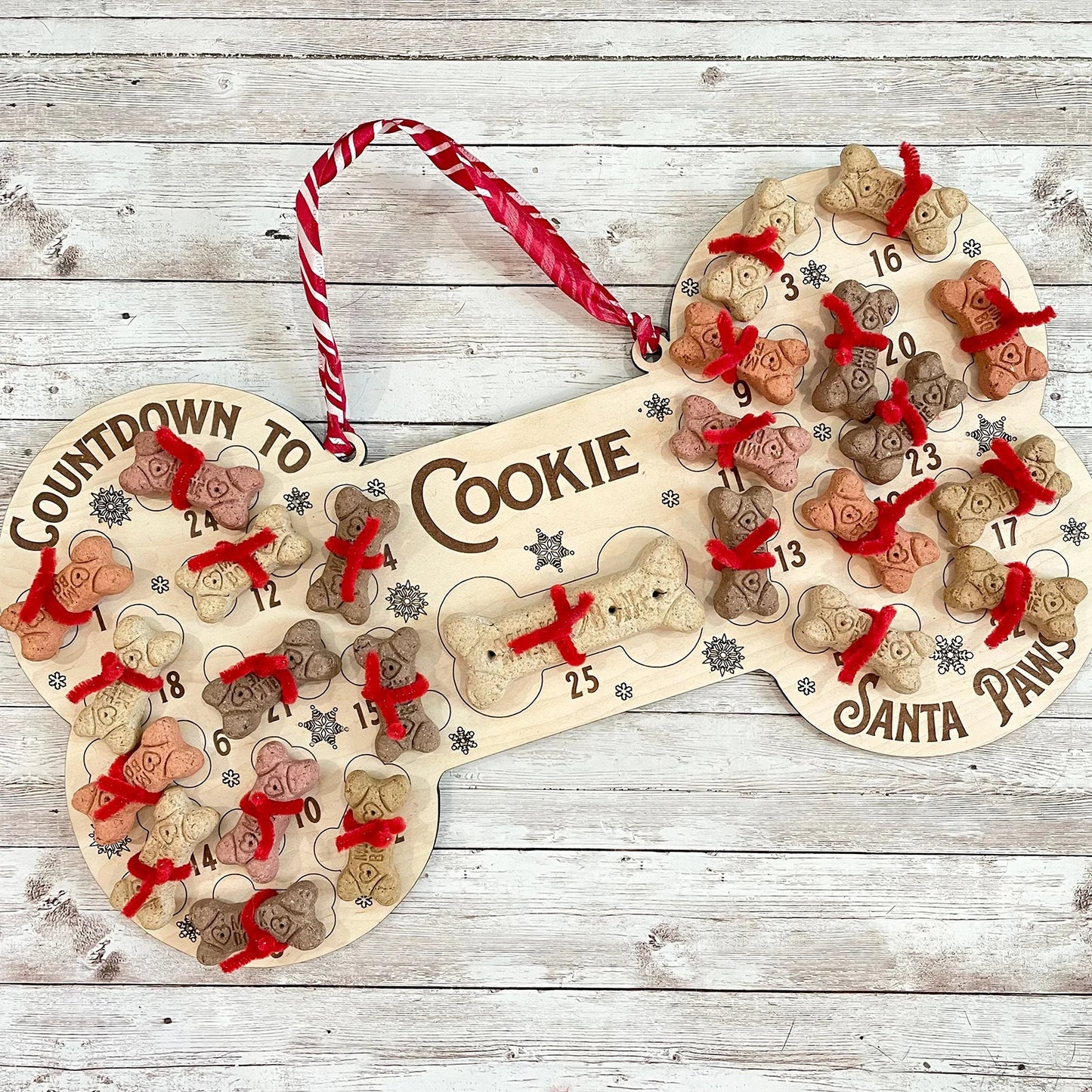 Calendrier de l’Avent Chien 2025 🐾 | Décoration Murale en Bois – Os de Noël à Suspendre