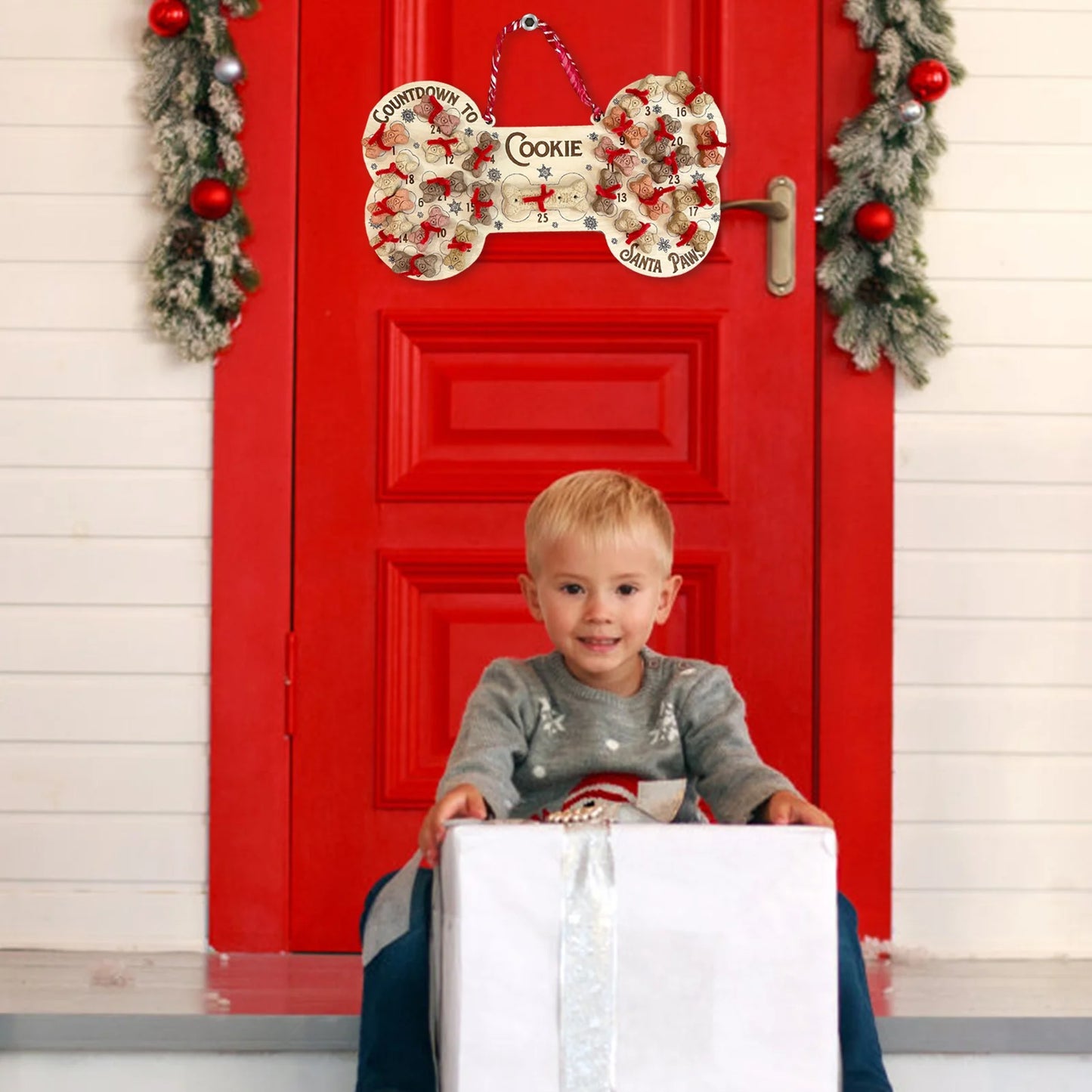 Calendrier de l’Avent Chien 2025 🐾 | Décoration Murale en Bois – Os de Noël à Suspendre