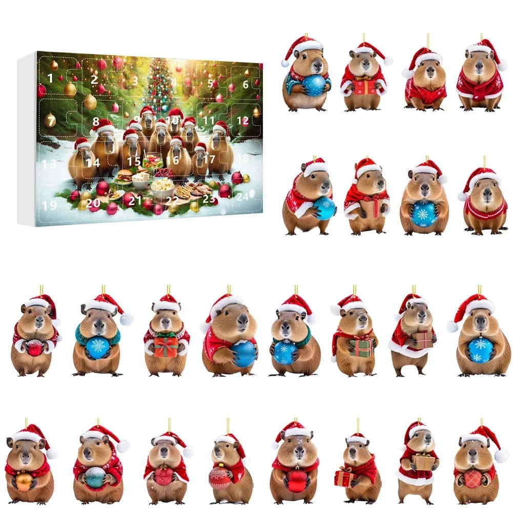 Calendrier de l’Avent Capybara 2025 🐹 | 24 Ornements de Noël Mignons et Premium