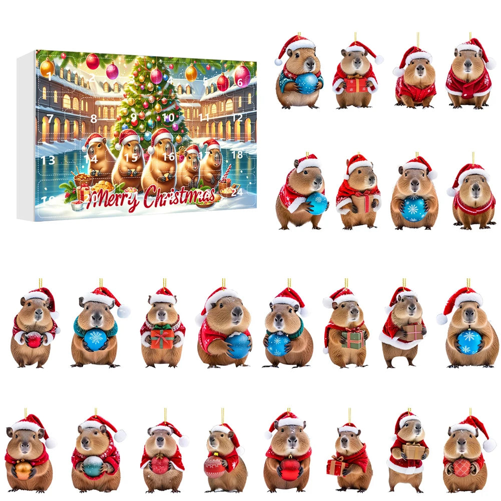 Calendrier de l’Avent Capybara 2025 🐹 | 24 Ornements de Noël Mignons et Premium