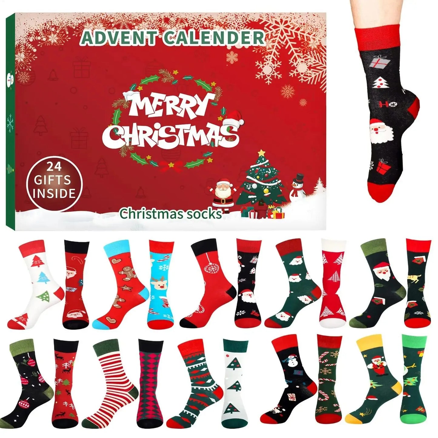 Calendrier de l’Avent Chaussettes 2025 🧦 | 24 Paires de Chaussettes de Noël – Homme, Femme & Enfant