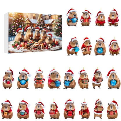 Calendrier de l’Avent Capybara 2025 🐹 | 24 Ornements de Noël Mignons et Premium