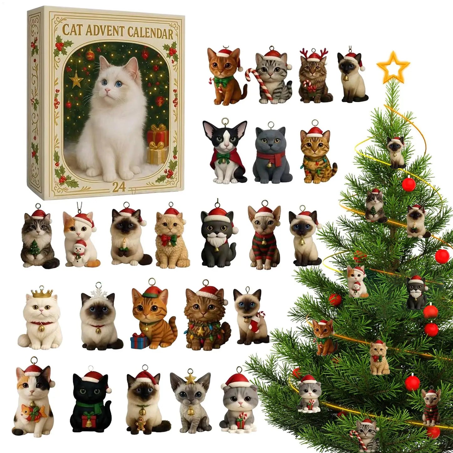 Calendrier de l’Avent Chat 🐱 | 24 Décorations Acryliques Mignonnes pour Noël 2025
