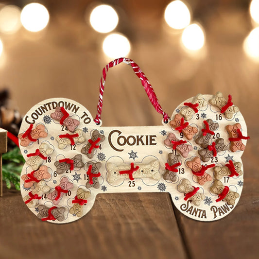 Calendrier de l’Avent Chien 2025 🐾 | Décoration Murale en Bois – Os de Noël à Suspendre