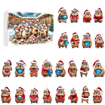 Calendrier de l’Avent Capybara 2025 🐹 | 24 Ornements de Noël Mignons et Premium