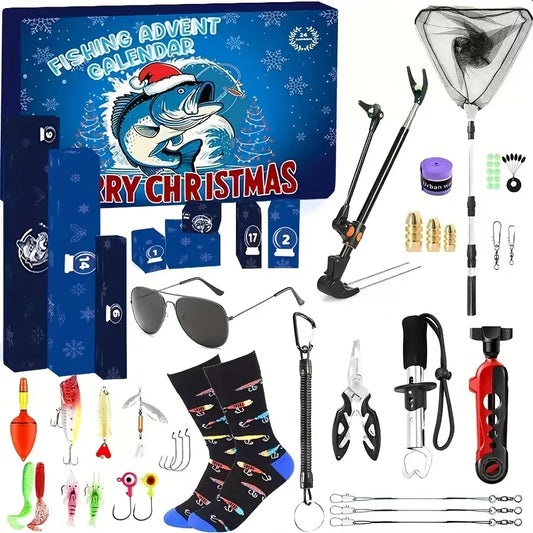 Calendrier de l’Avent Pêche 2025 🎣 | Coffret Premium avec Accessoires, Leurres et Support de Canne