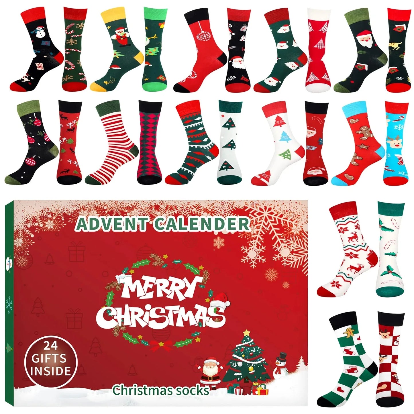 Calendrier de l’Avent Chaussettes 2025 🧦 | 24 Paires de Chaussettes de Noël – Homme, Femme & Enfant