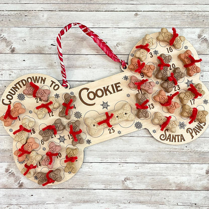 Calendrier de l’Avent Chien 2025 🐾 | Décoration Murale en Bois – Os de Noël à Suspendre